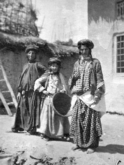 Photograph of three Kurdish jewish family members from the the small town of Rowndiz in the Kurdish mountains in northern Iraq 