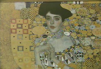 A poster of the famous Woman in Gold painting show in Maria Altmann&#039;s testimony. 