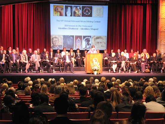 Students, parents, teachers, and Holocaust survivors attended the awards ceremony at Chapman University.