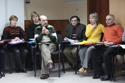 Iurii Vovk, Ol&#039;ha Kucher, Mykhailo Savchenko, Oleksandr Voitenko, Svitlana Voznyak, and Svitlana Bushyna, during lecture.