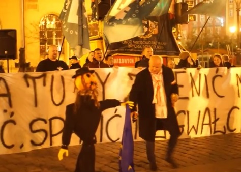 Photo from Algemeiner: An effigy of a Jew at an anti-immigration protest in Poland. 