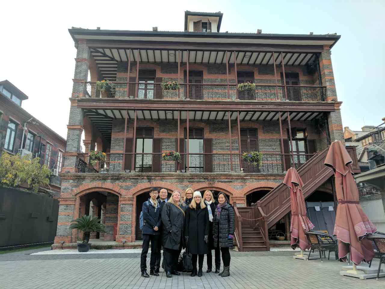Shanghai Jewish Refugee Museum. From left, Cheng Fang, Professor Yanming Lu, Kori Street, Ulrika Citron, Kim Simon, Karen Jungblut and Amy Liao, senior consultant of museum.