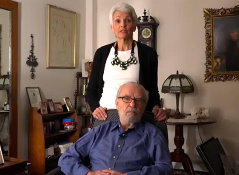 USC Shoah Foundation interviewer and donor Nancy Fisher with Holocaust survivor Joseph Feingold during the filming of his interview on August 2017 for the Last Chance Testimony Collection.