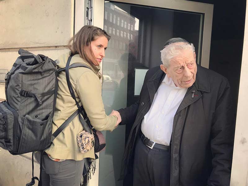 Rabbi Bent Melchior and Rachael Cerrotti in Copenhagen in 2019, just after recording the interview heard in the We Share The Same Sky podcast. Photo by Erika Lantz.