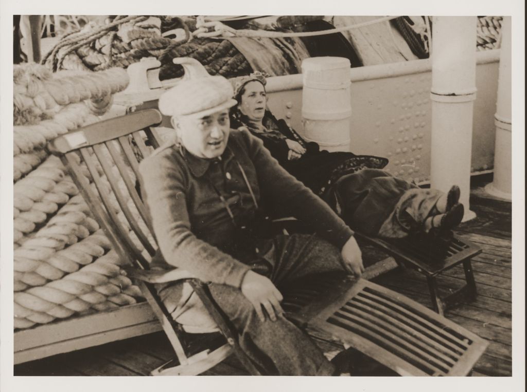 Jewish refugees from Vienna sit on the deck of the Conte Biancamano while en route to Shanghai. Photo credit: United States Holocaust Memorial Museum, courtesy of Eric Goldstaub