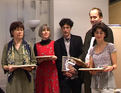 Of nine teams of educators who developed lessons based on testimony from the Institute’s archive, these four received honors at the award ceremony in Budapest.  (Tünde Greksza, Zita Gonda, József Molnár, Péter Molnár, and Márta Nagy.)