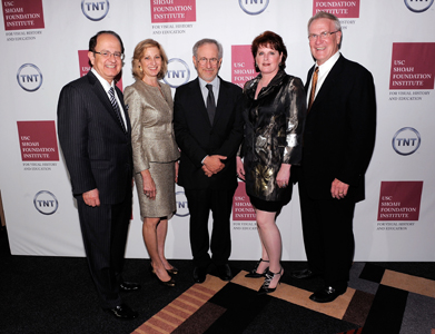 C.L. Max Nikias, USC President; Niki Nikias; Steven Spielberg; and Dana and USC Trustee David Dornsife