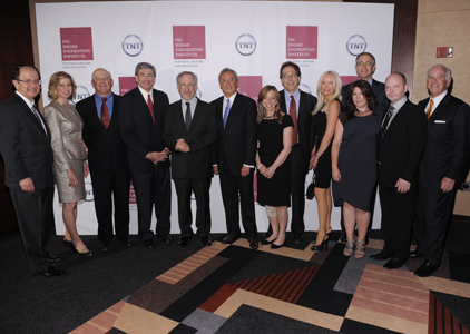 From left: C.L. Max Nikias, USC President; Yossie Hollander, Member of the USC Shoah Foundation Institute's Board of Councilors; Robert J. Katz, Chair of the USC Shoah Foundation Institute's Board of Councilors; Steven Spielberg; Mickey Shapiro, Member of the USC Shoah Foundation Institute's Board of Councilors; Marcy B. Gringlas, Member of the USC Shoah Foundation Institute's Board of Councilors; Joel Greenberg, Member of the USC Shoah Foundation Institute's Board of Councilors; Karen Shapiro; Heather Maio; Brian L. Roberts; Stephen D. Smith, USC Shoah Foundation Institute Executive Director; and Steven A. Cozen, Event Co-Chair and Member of the USC Shoah Foundation Institute's Board of Councilors 
