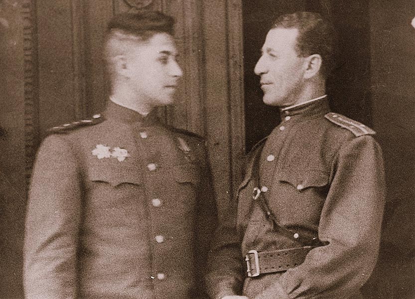 Leonid and his father, both captains in the Red Army, were reunited in 1944.
