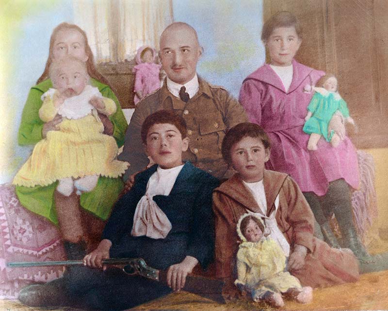 Swiss doctor Jacob Künzler, center, took Sam Kadorian, bottom left, into his own family, and was later recognized for saving thousands of Armenian children. (Photos courtesy of Gregory Kadorian.)