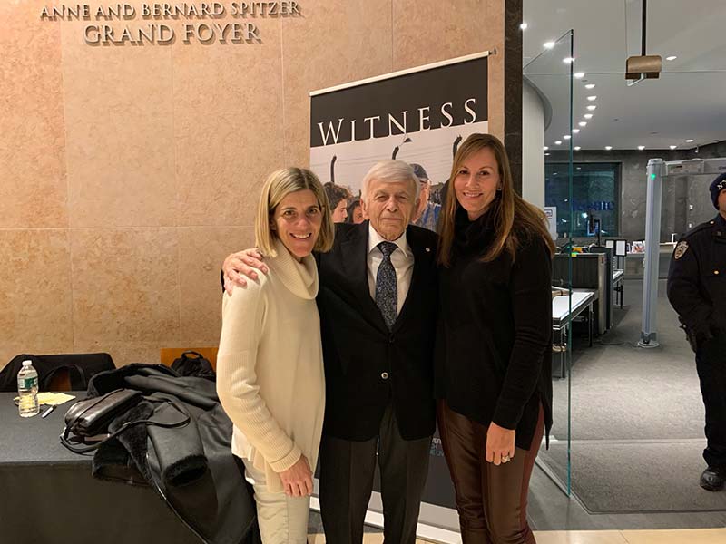 Kim Simon with Holocaust survivor Max Eisen and Andrea Waldron, Assistant Vice President of Advancement at USC Shoah Foundation, at Max&#039;s book launch at the Museum of Jewish Heritage, New York, 2020.