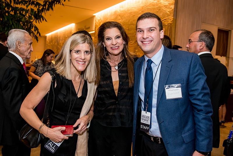 Kim Simon with Board of Councilors member Melinda Goldrich and staff member Zachary Larkin at our Ambassadors for Humanity gala honoring Tom Hanks and Rita Wilson in Los Angeles, CA, 2018.