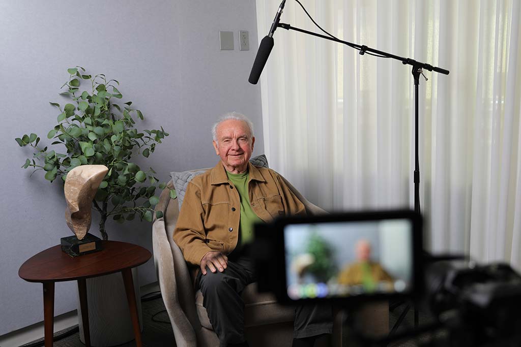 Gerald Szames, 85, recorded his oral history at the Ceci Chan and Lila Sorkin Memory Studio at USC Shoah Foundation in December 2022.