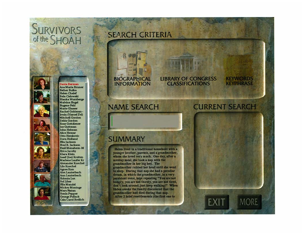 An early prototype of the interface designed to search the Visual History Archive, late 1990s.