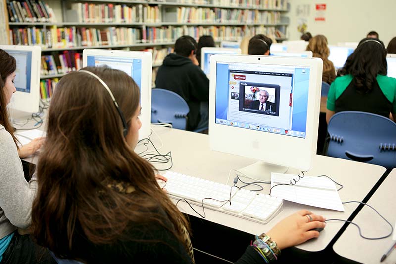 High school students in San Diego test a pilot version of IWitness, an online educational platform that engages students using testimony from survivors and witnesses of genocide, 2011.