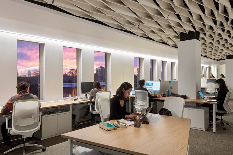 The USC Shoah Foundation moves into the fourth floor of USC’s Leavey Library, an office space complete with an interactive lobby and Dimensions in Testimony exhibit, 2018.