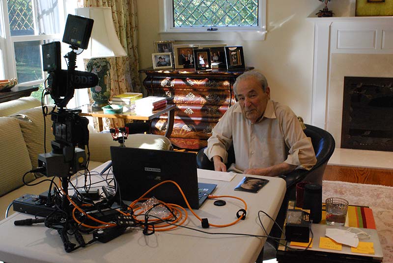 Holocaust survivor Joe Adamson prepares for his virtual testimony interview during the COVID-19 pandemic, September 2020.