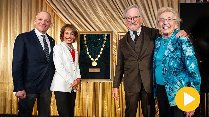 USC President Dr. Carol Folt bestows the University Medallion upon Holocaust survivors who have entrusted their testimonies to the USC Shoah Foundation, 2024.