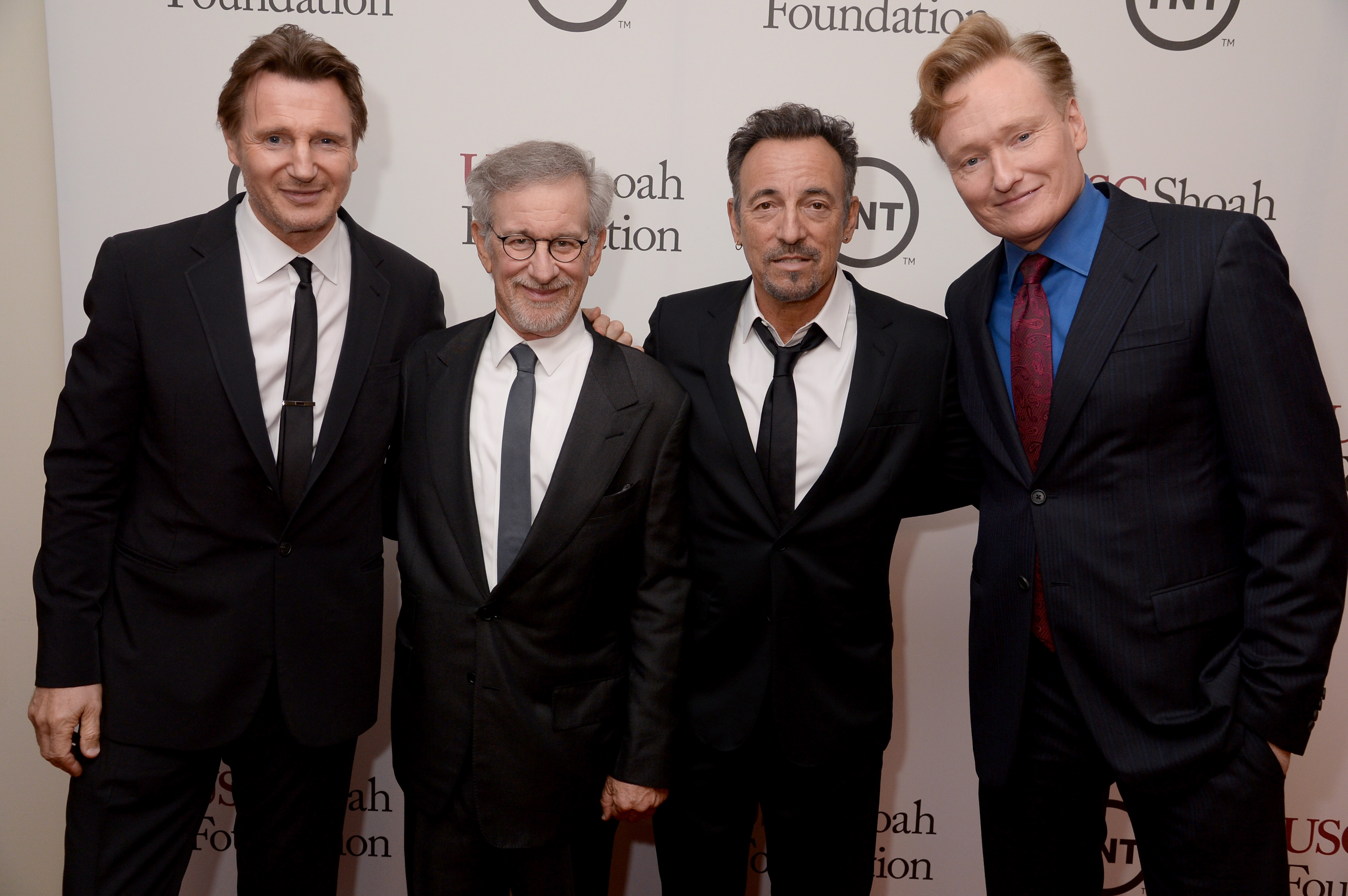 L-R: Liam Neeson, Steven Spielberg, Bruce Springsteen, Conan O'Brien