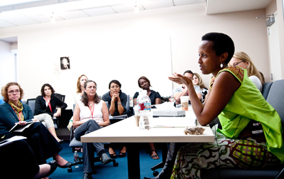 Edith Umugiraneza, whose testimony will eventually become part of the Institute’s archive, tells workshop participants about her life before, during and after the genocide in Rwanda.