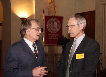 Slavnostní otevření Centra vizuální historie Malach, 29. ledna 2010:  prof. Zdeněk Němeček, děkan MFF UK, a Antonín Kučera, proděkan MFF UK (Festive Opening of the Malach Center, Prague, January 29, 2010:  Prof. Zdeněk Němeček, Dean of MFF UK; and Antonín Kučera, Vice-Dean of MFF UK).