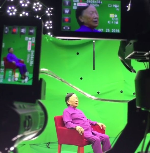 Madame Xia, Nanjing Massacre survivor, being interviewed for Dimensions in Testimony