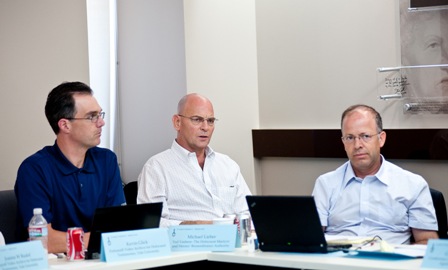 From left:  Kevin Glick, Head of University Archives and Electronic Records Archivist, Yale University; Michael Lieber, Chief Information Officer, Yad Vashem; and Haim Gertner, Director of the Archives, Yad Vashem.