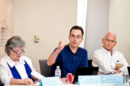 From left:  Joanne Rudof, Archivist of the Fortunoff Video Archive, Yale University; Kevin Glick, Head of University Archives and Electronic Records Archivist, Yale University; and Michael Lieber, Chief Information Officer, Yad Vashem.