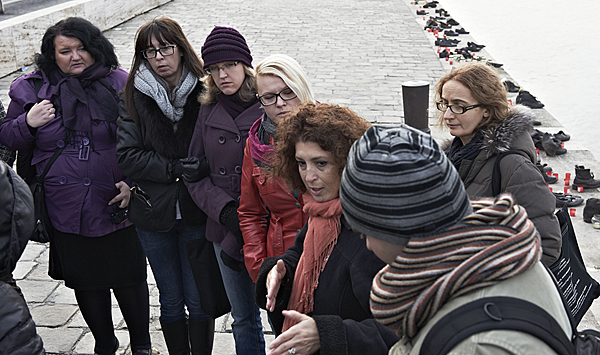 Andrea Szőnyi, USC Shoah Foundation Senior International Training Consultant, discusses history of the Shoes on the Danube Promenade memorial in Budapest.