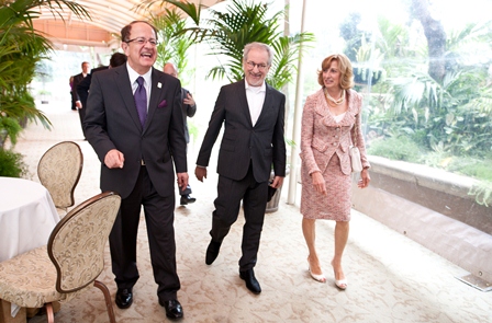 From left:  USC President C. L. Max Nikias; Steven Spielberg; and Niki Nikias.