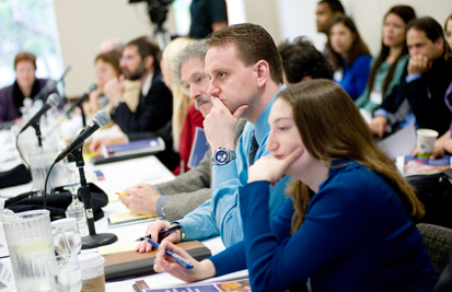 Leah Wolfson (foreground), Applied Research Scholar, United States Holocaust Memorial Museum; and Ronald Coleman, Reference Librarian, United States Holocaust Memorial Museum.