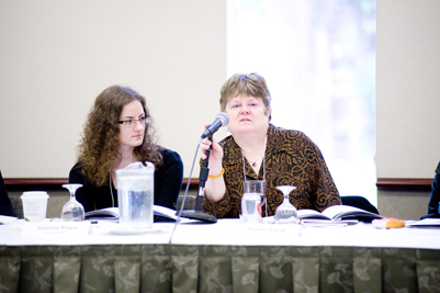 From left:  Joanna Sliwa, Doctoral Candidate, Strassler Center for Holocaust and Genocide Studies, Clark University; and Susan Gangl, Associate Librarian for Jewish Studies, Philosophy, and Religious Studies, University of Minnesota.