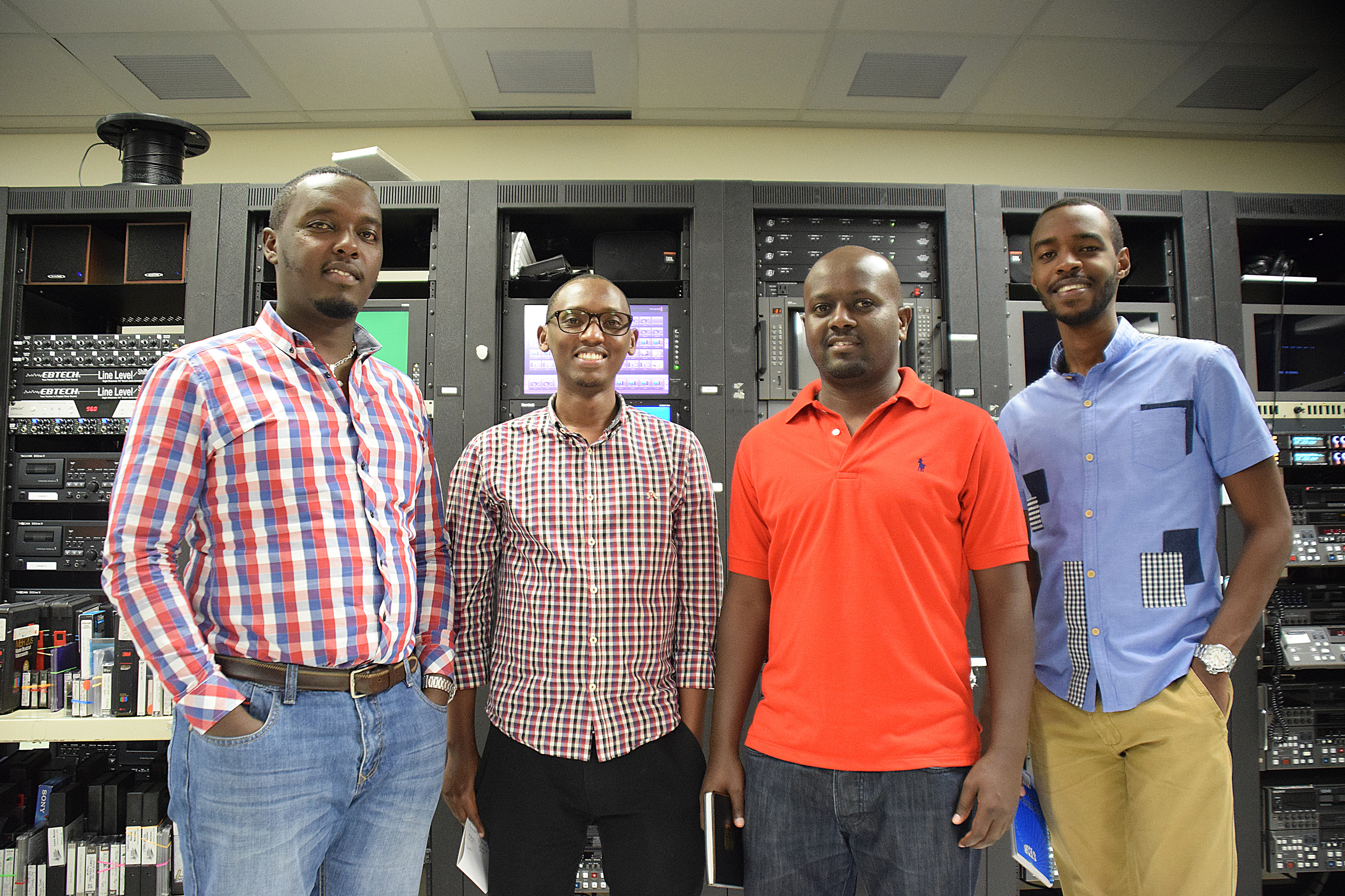 L-R: Claver Irakoze, Manager of Archive; Patrick Nkubana, Camera Operator; Clement Muhire, IT Specialist; and Fabrice Musafiri, Digitization Officer. 