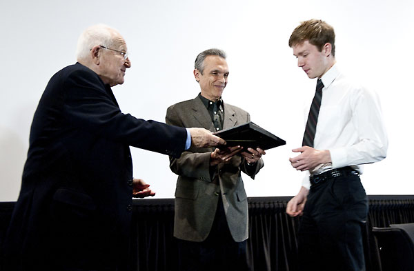 Branko Lustig and Michael Renov Present the Award for Creativity to Chris Rowe.