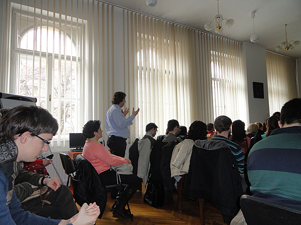 Audience at Szeged University, students and professors.