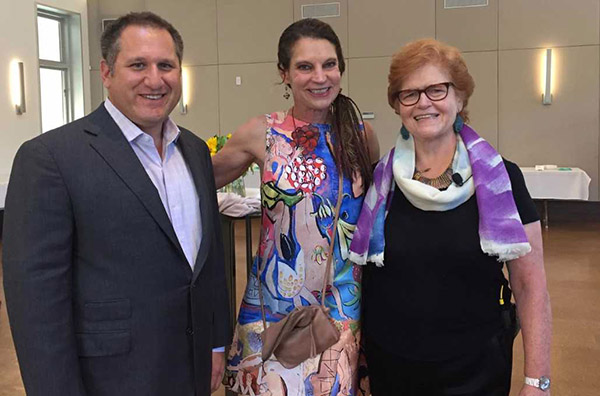 At the Aspen Jewish Community Center, from left: USC Shoah Foundation CTO Sam Gustman, Board Member Melinda Goldrich, Professor Deborah Lipstadt