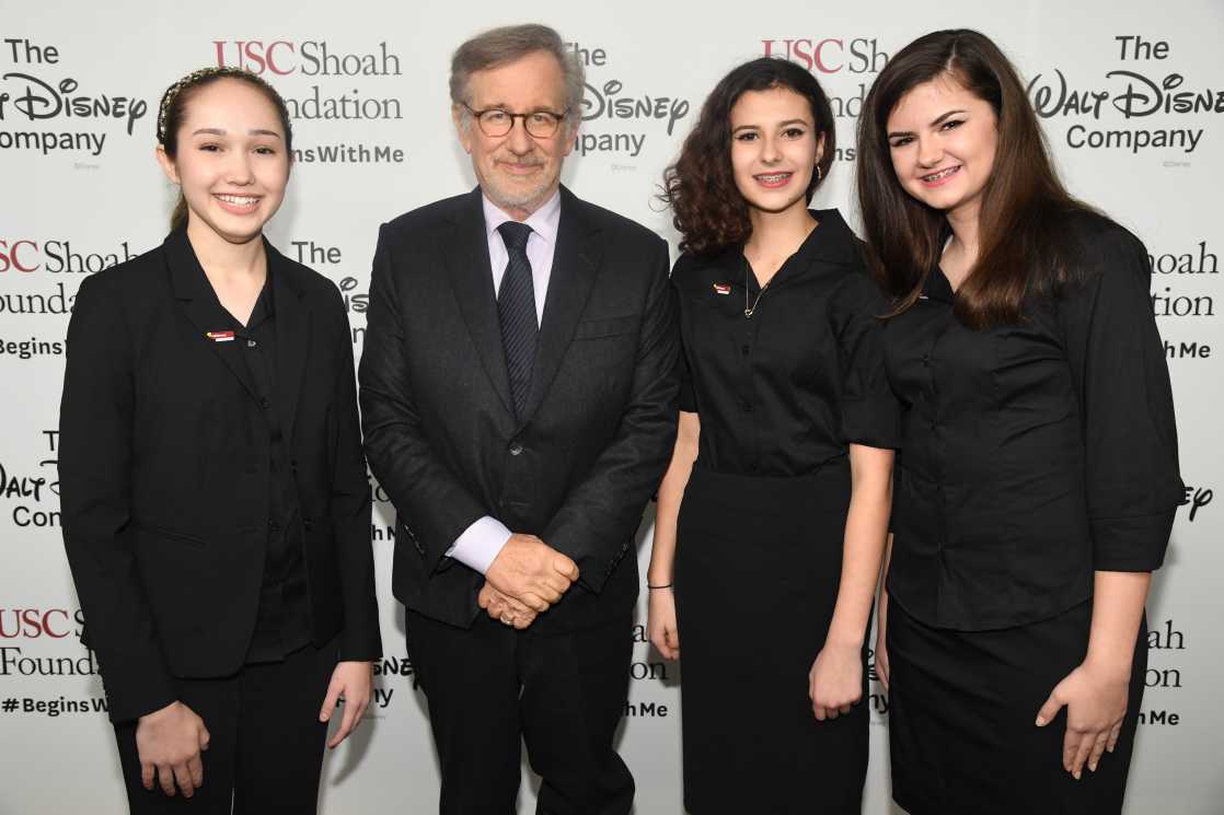 2016 IWitness Video Challenge winners with USC Shoah Foundation founder Steven Spielberg. 