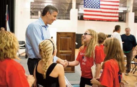 Duncan greets students.