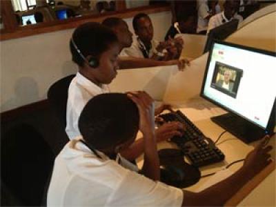 Students in Rwanda using IWitness, the Institute&#039;s online educational website