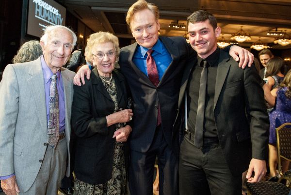 My grandfather, grandmother and I with Conan O'Brien at the 2014 Ambassadors for Humanity Gala