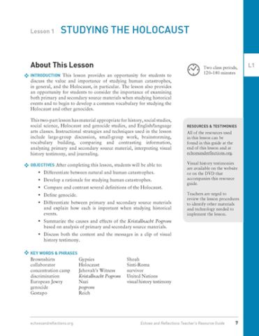 Page from Echoes and Reflections, Lesson 1 Page from Echoes and Reflections, Lesson 1