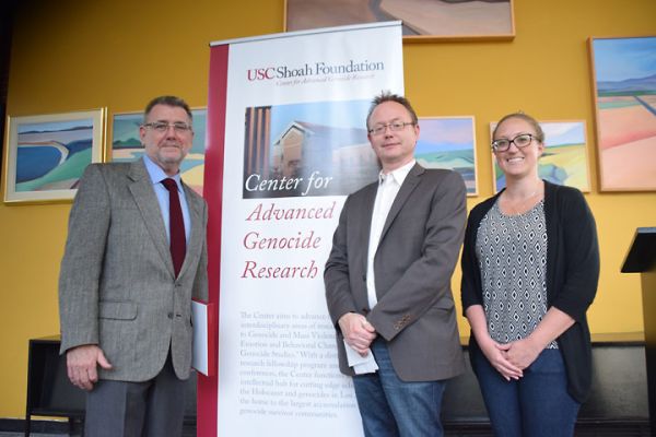 Dr. Peter Hayes, Northwestern University; Dr. Wolf Gruner, USC Center for Advanced Genocide Studies Chair; Kia Hays, Institute Project Specialist
