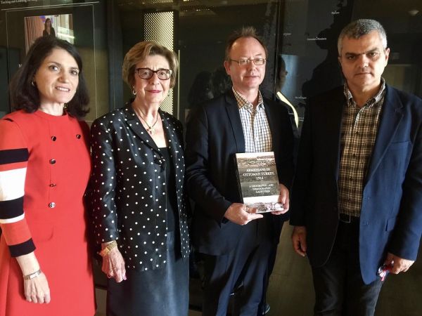 Dr. Carla Garapedian and Dr. Silva Karayan from the Armenian Film Foundation, Dr. Wolf Gruner (with book) director of the Center for Advanced Genocide Research, Ara Sarafian director of Gomidas Institute.
