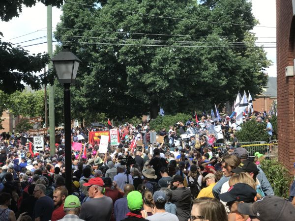 White nationalists and counterprotesters clash at the rallies in Charlottesville, Virginia, that turned deadly in August of 2017. Photo by Anthony Crider.