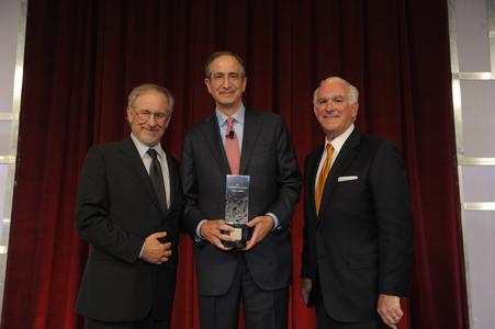 Steven Spielberg, Brian L. Roberts, and Steven A. Cozen, Event Co-Chair and USC Shoah Foundation Institute Board of Councilors Member (photo by FilmMagic)