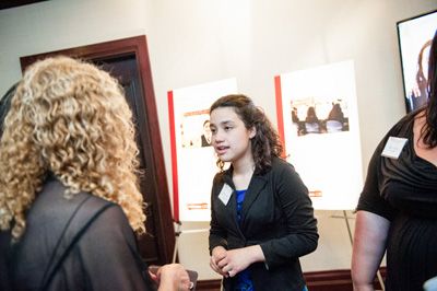 Ruth Hernandez presents her winning video at the 2014 Ambassadors for Humanity Gala in Los Angeles