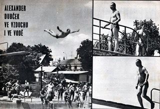 A photo of Alexander Dubcek, the leader of the 1968 Prague Spring, in his bathing suit.