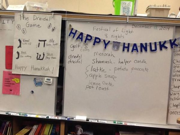 A picture of my mom's classroom during the Hanukkah lesson A picture of my mom's classroom during the Hanukkah lesson