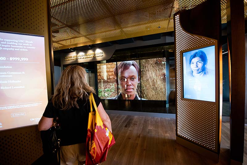 The George and Irina Schaeffer Hall for Genocide Studies, located in the lobby of USC Shoah Foundation’s global headquarters on USC’s Los Angeles campus.